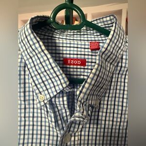 Izod Men's Blue and White Plaid Shirt